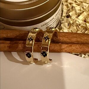 Fashion Jewelry Gold and Black Hoops Earrings